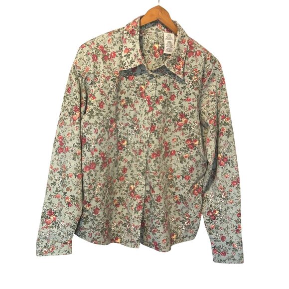 Ladies Large Floral Button-Up Shirt 65% Polyester 35% Cotton Cilantro Color - Picture 1 of 7